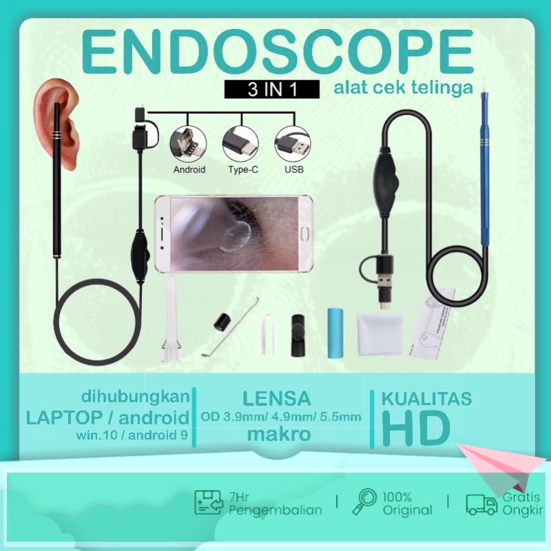 [ 100% ORIGINAL ] TaffOmicron 3 in 1 Kamera Endoscope HD Visual USB Earpick | pembersih telinga - ko