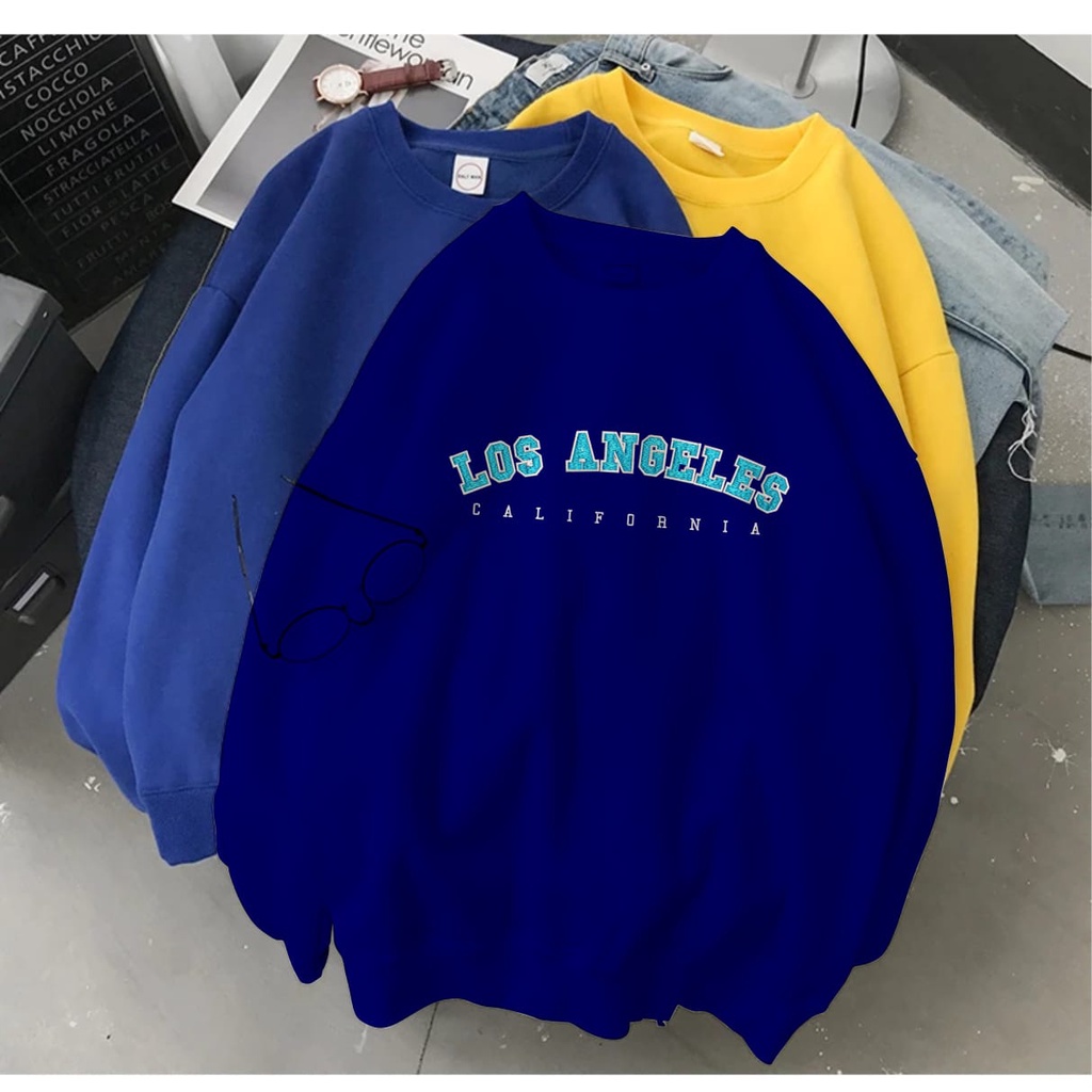 LA BLUE TEXT SWEATER FLEECE  UNISEX TEBAL TERBARU'