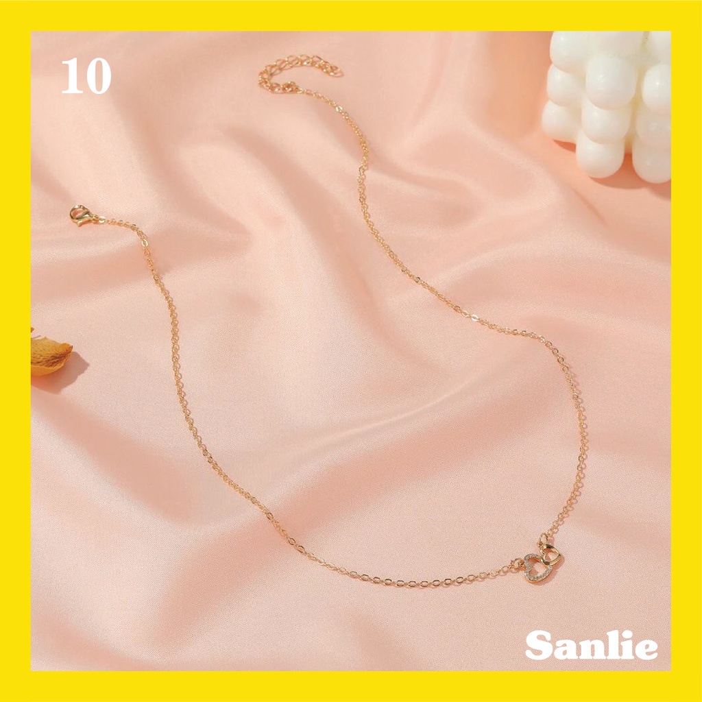 Sanlie Kalung Titanium Wanita Korea  Kalung Liontin Fashion Murah Model Dua Hati 10