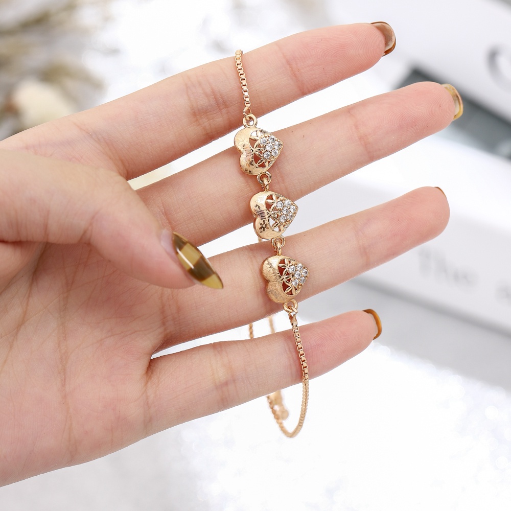 ✨COD gelang wanita titanium anti karat serut hati liontin aksesoris fashion gelang perhiasan emas D383