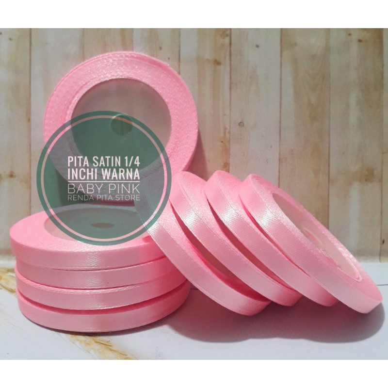 pita satin kecil termurah per rol 1/4 inchi BABY PINK