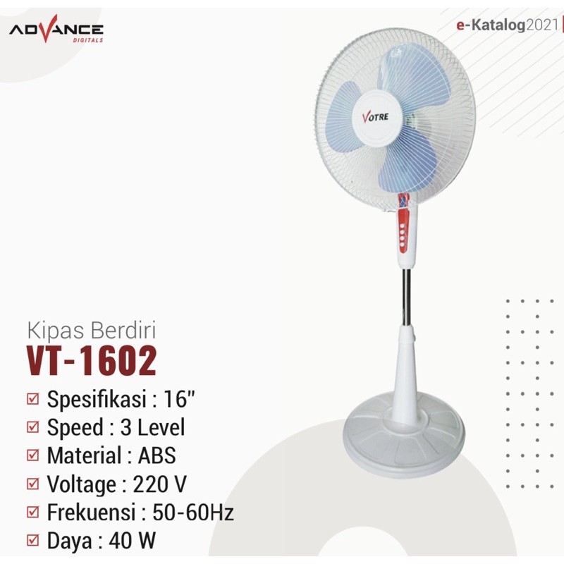 (PENGIRIMAN KHUSUS JNT/JNT/DLL) Kipas Berdiri Votre By Advance VT1602