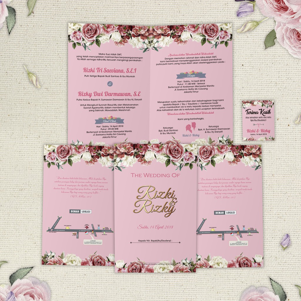 Undangan Pernikahan Pink Bunga Mawar Shopee Indonesia
