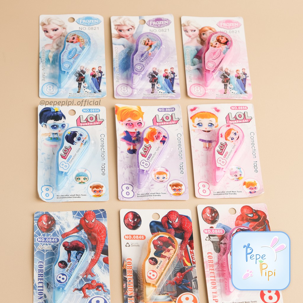 Tip-x Kertas Karakter Frozen LOL Spiderman Correction Tape Roll Tipe x Tipex Tip x Tip-ex Elsa