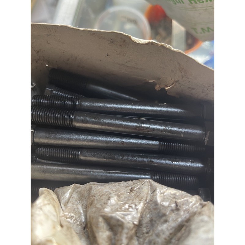 BAJA M10 x 100 x P1.25 - BAUT MUR BAJA KUNCI 14 PJG 10 CM DRAT HALUS - BAUT MUR BAJA HITAM KUNCI 14