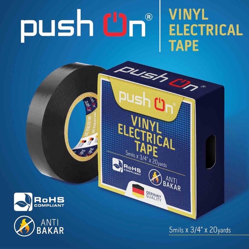 Isolasi Listrik PUSH ON Isolasi Kabel Anti Bakar 3/4 x 20 Yard Lakban Hitam Vynil Electrical Tape