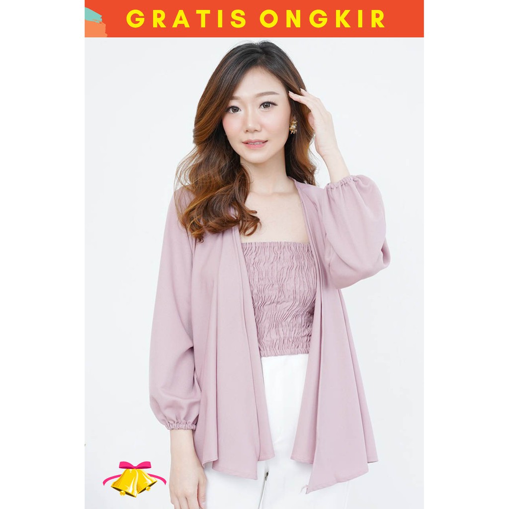 COTTONBELLS ATASAN CASUAL WANITA THERE TANKTOP SERUT + OUTER PLAID TOP ( LQ - B 11556 )-4