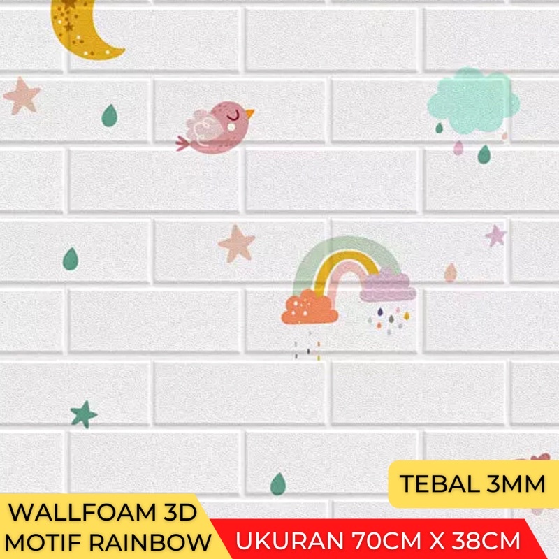 Wallpaper Stiker Dinding 3D Foam Batu Bata 70cm x 38cm-Bata Rainbow