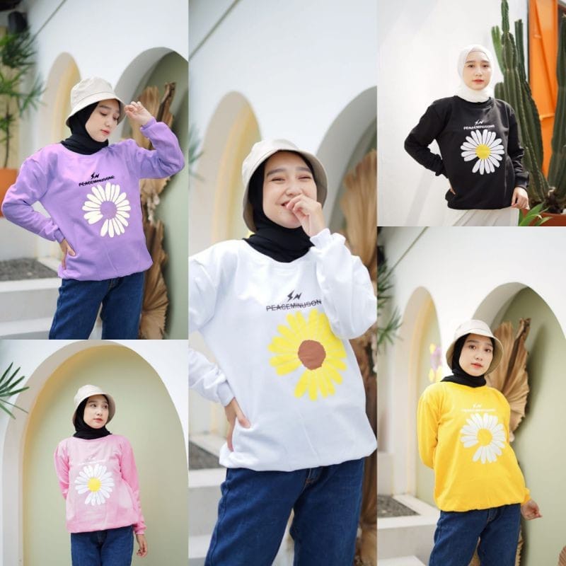 ONE DAISY BIG SUN FLOWERS BASIC CREWNECK SWEATER OBLONG