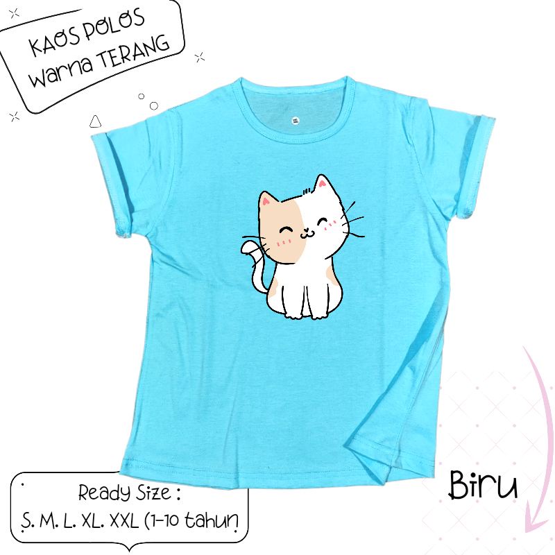 Baju Kaos Anak Cewek 3-12 tahun sampai Dewasa Jumbo  motif Kucing / CAt