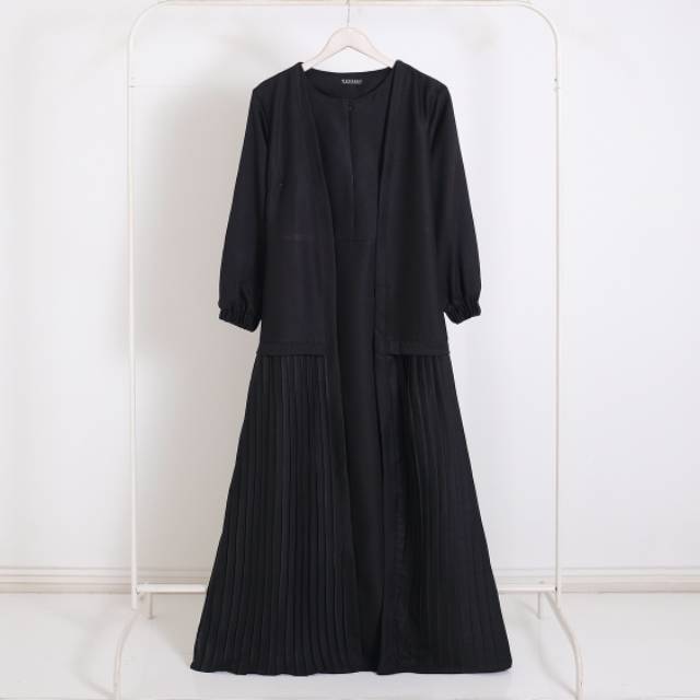 GAMIS BLACK ROBE PLISKET FIT TO L. BUSANA GAMIS MUSLIM WANITA DEWASA REALPICT