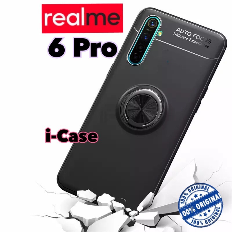 Soft Case Autofocus Magnetic Ring Case for Oppo Realme 6 Pro Invisible Case Auto Focus iRing - Hitam