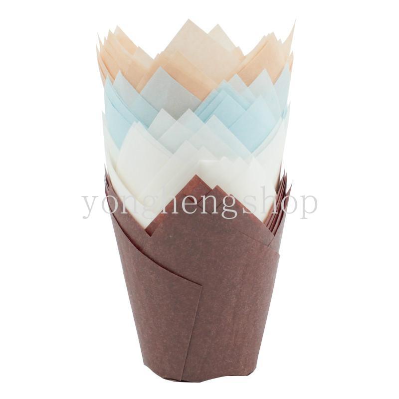 50 Pcs Cetakan Cupcake / Coklat / Muffin Bentuk Bunga Tulip Bahan Kertas Untuk Pesta Pernikahan