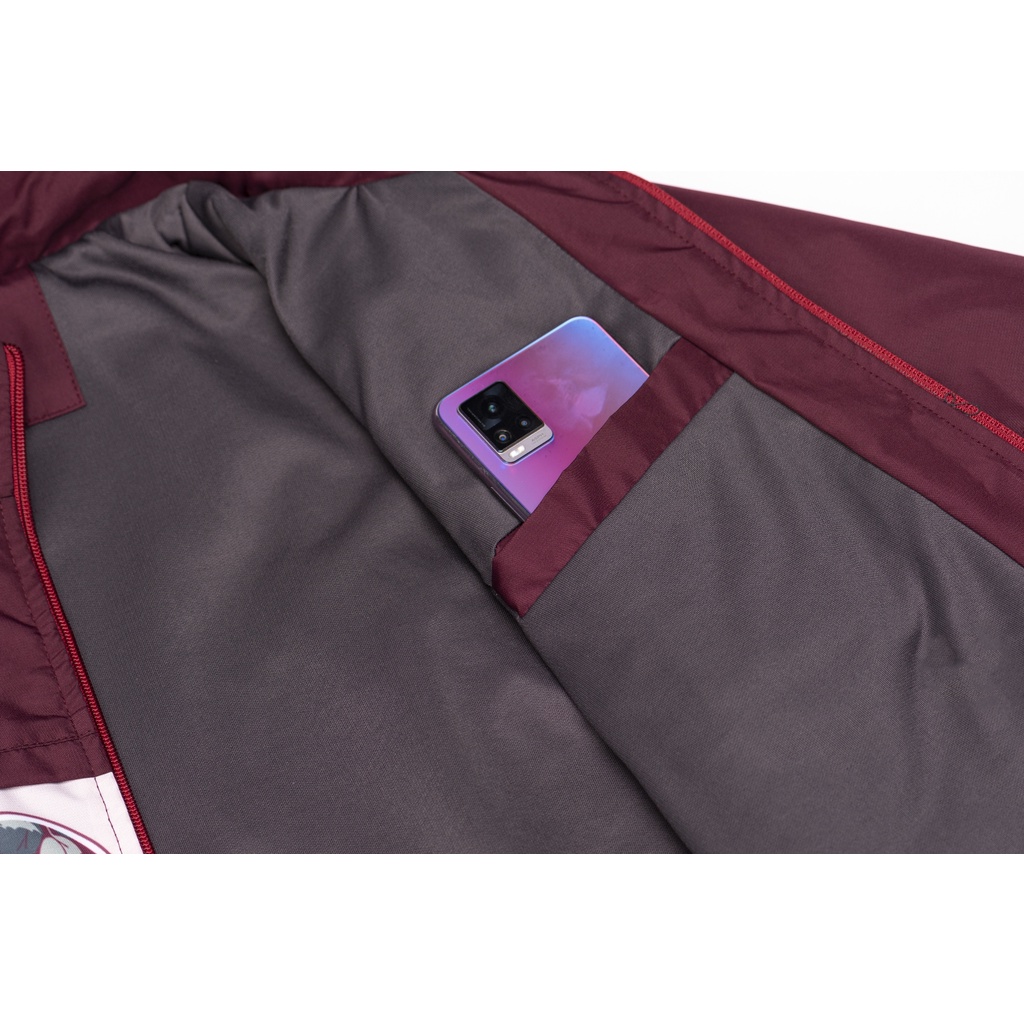 Jaket Wanita Kekinian Jaket Parasut Wanita Printing Anti Air Anti Angin Motif Elegant Maron
