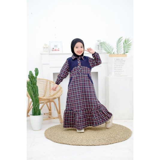 GAMIS ANAK PEREMPUAN POLKADOT KOMBINASI KATUN SALUR / DESAIN DRESS ANAK CASUAL DAN ELEGANT / DRESS MUSLIM ANDINE  POLKADOT KOMBINASI KATUN SALUR