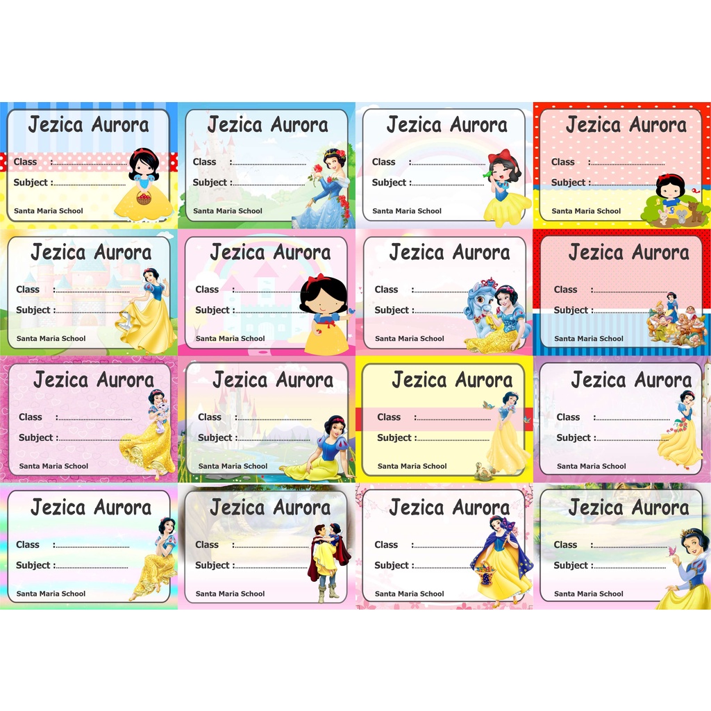 

Snow white Label stiker buku nama kelas mapel custom