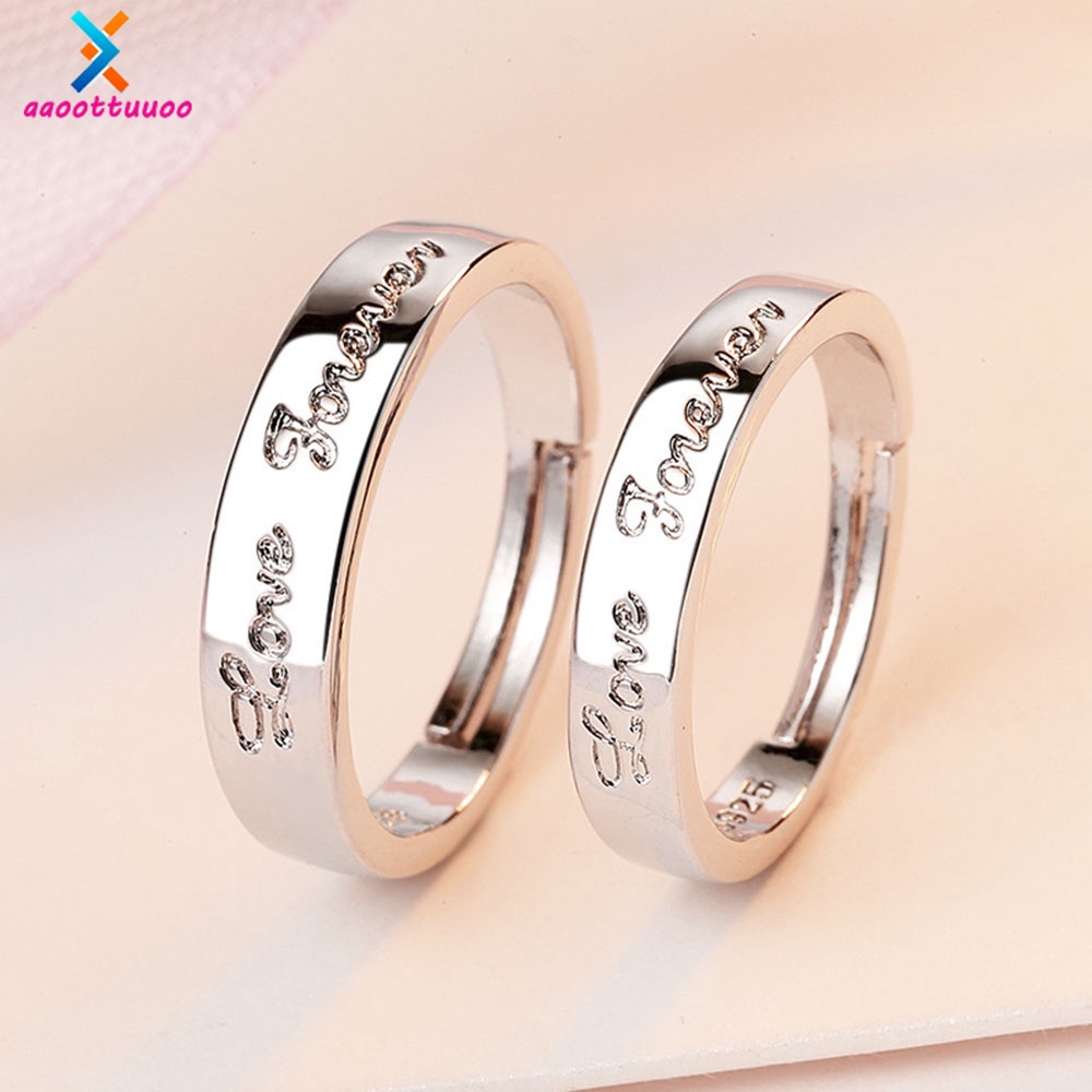 【COD Tangding】2pcs/set Opening Adjustable Creative Letter Silver Couple Rings Love Forever Fashion Gift Jewelry Accessories