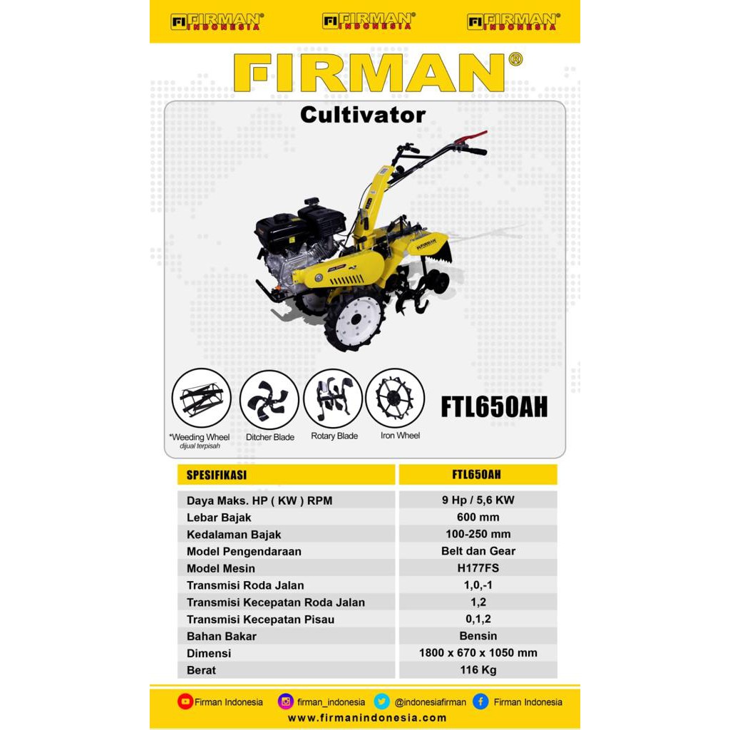 Mesin Traktor Cultivator FTL650AH - Mesin Bajak Sawah FTL 650AH - Tiller Cultivator Mesin Bajak Sawah