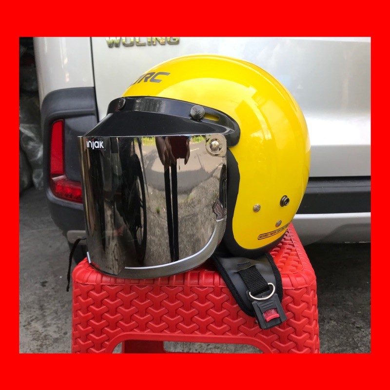 Helm bogo Cargloss kuning glossy kaca datar helem bogo dewasa helm bogo dewasa helm retro