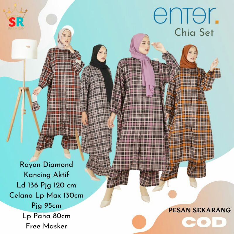 Enter Chia Set Wanita Jumbo Ld 136 Rayon Diamond Kancing Aktif Stelan Gamis Wanita Motif Kotak Big S