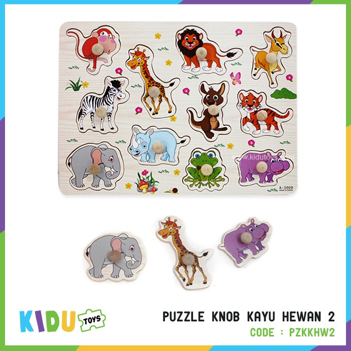 Mainan Anak Puzzle Knob Kayu Tema Hewan Kidu Toys