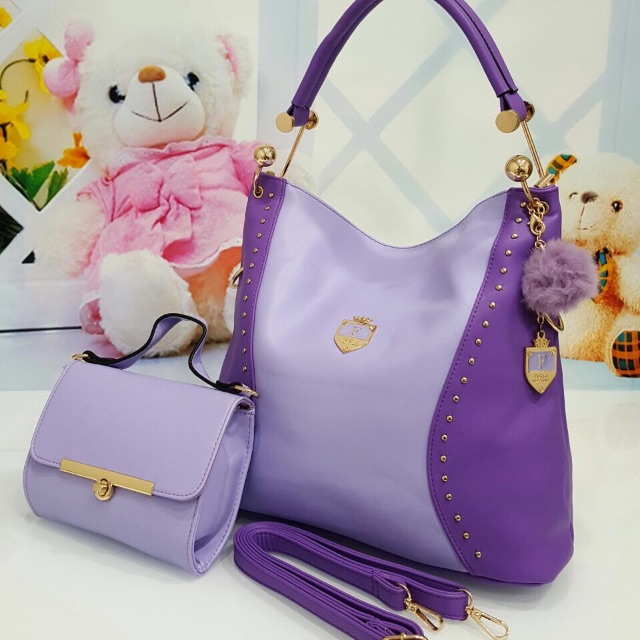 Tas set dompet ungu