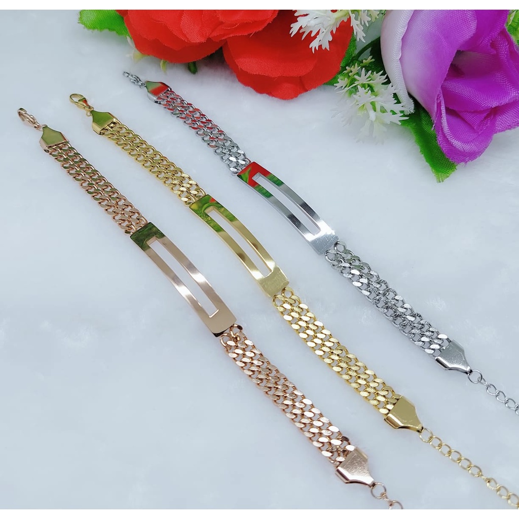 Gelang titanium dobel rantai perhiasan fashion 0443