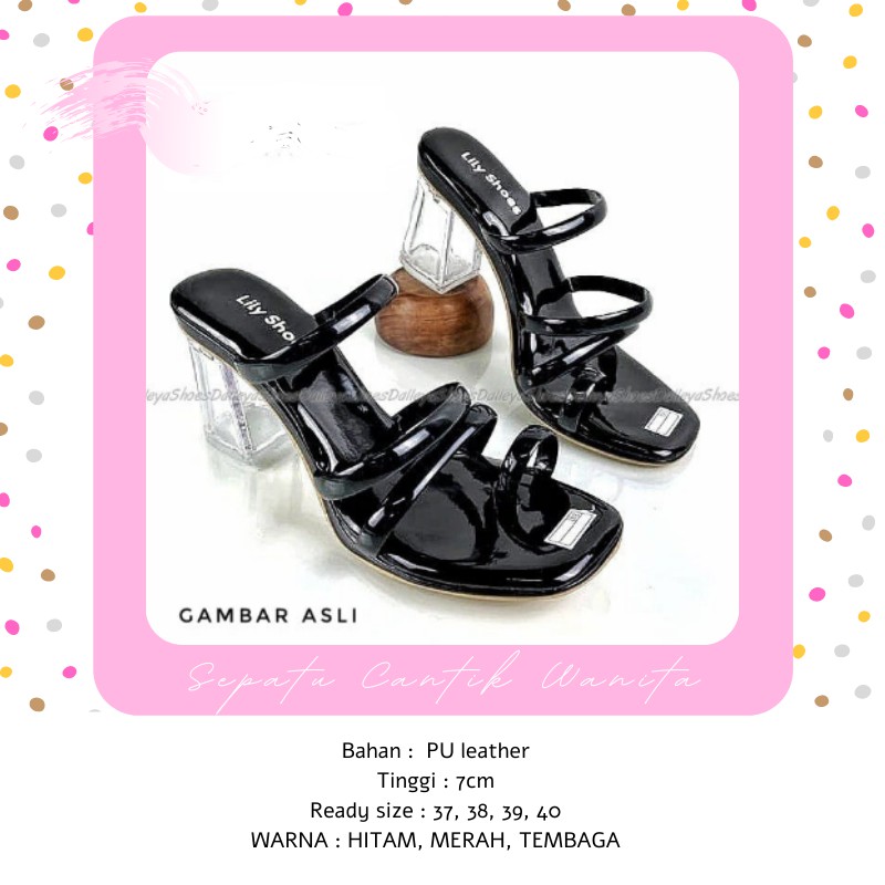 Sepatu High Heels Hak Tahu Kaca Kondangan Korea Mewah Kekinian Remaja Wanita Cewek Murah Terbaru kf