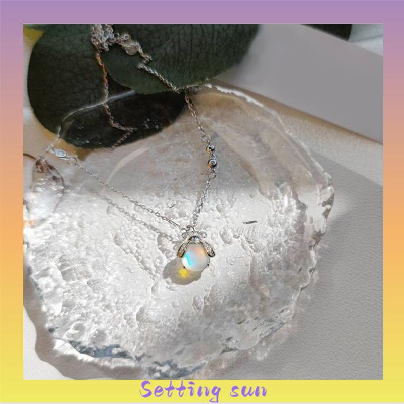 Moonstone Firefly Kalung Wanita Senior Rantai Klavikula Siswa Hadiah Ulang Tahun Desain Niche TN