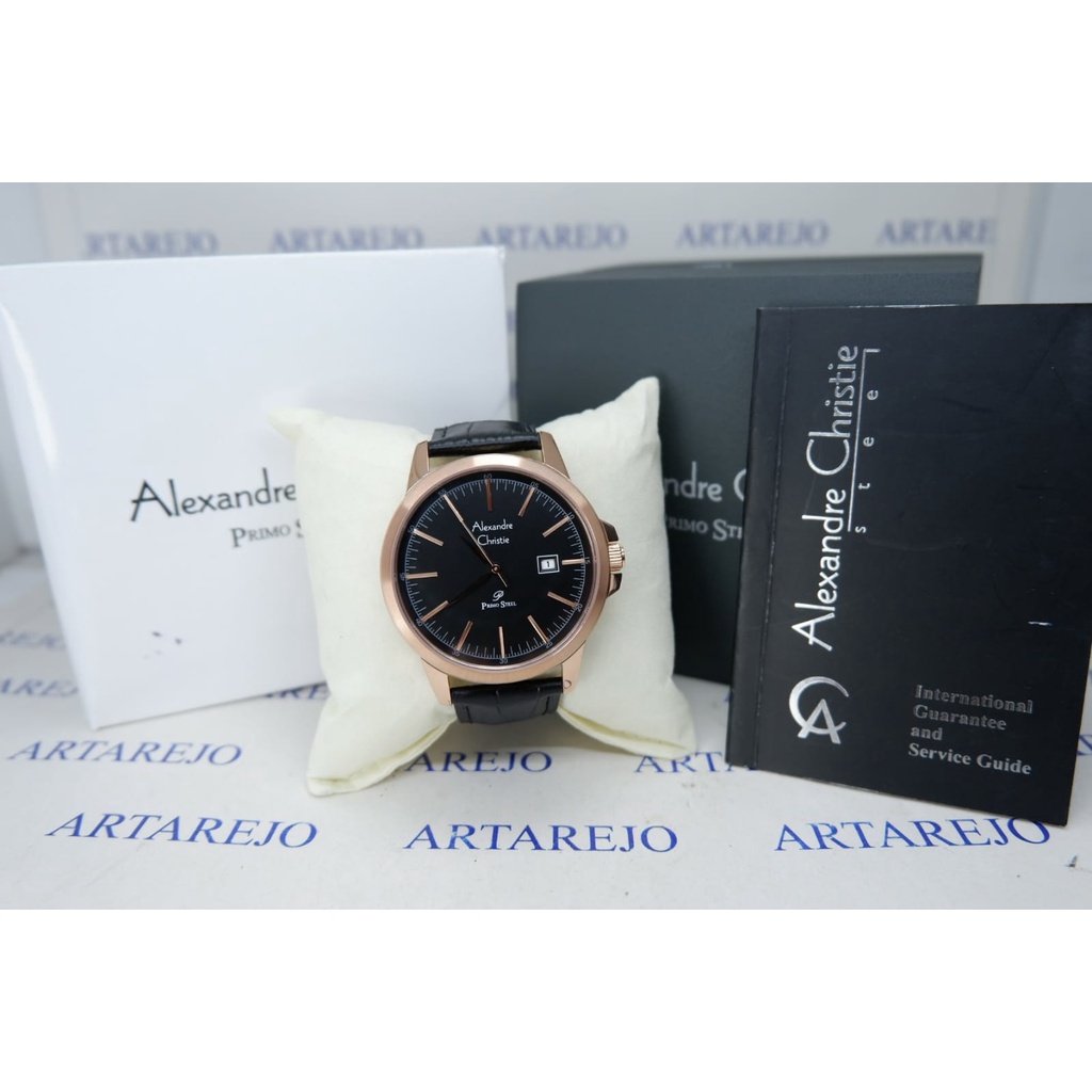 JAM TANGAN PRIA ALEXANDRE CHRISTIE AC 1008 KULIT HITAM ROSEGOLD HITAM