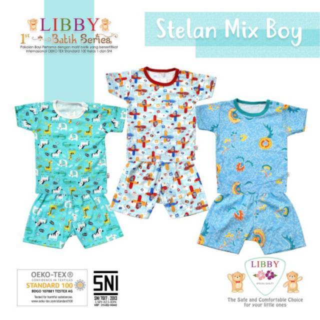 ECER!! LIBBY Setelan Bayi SNI Lengan Pendek Kancing Pundak Uk. S - XXL Pilih Motif