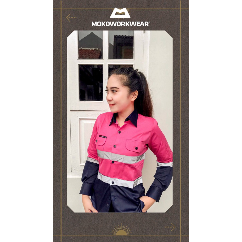SERAGAM WEARPACK SAFETY PROYEK BAJU WEARPACK PROYEK MOKOWORKWEAR PINK-NAVY WANITA S-XL