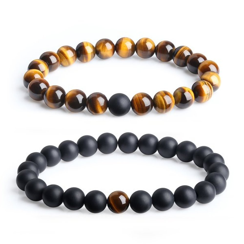 Sepasang Gelang  Couple Pria Wanita Batu Akik Tiger  Eye  