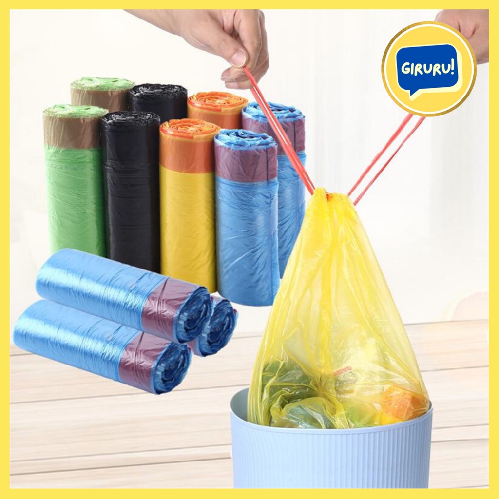 Plastik Sampah Tali Roll Kantong Sampah Tali isi 15 lembar 45x50cm plastik sampah gulung roll jumbo ukuran besar kuat / KANTONG PLASTIK SAMPAH DENGAN TALI / KANTONG SAMPAH SERBAGUNA / Trashbag Roll / Plastik Gulung Tali / Kantong sampah tali isi 15