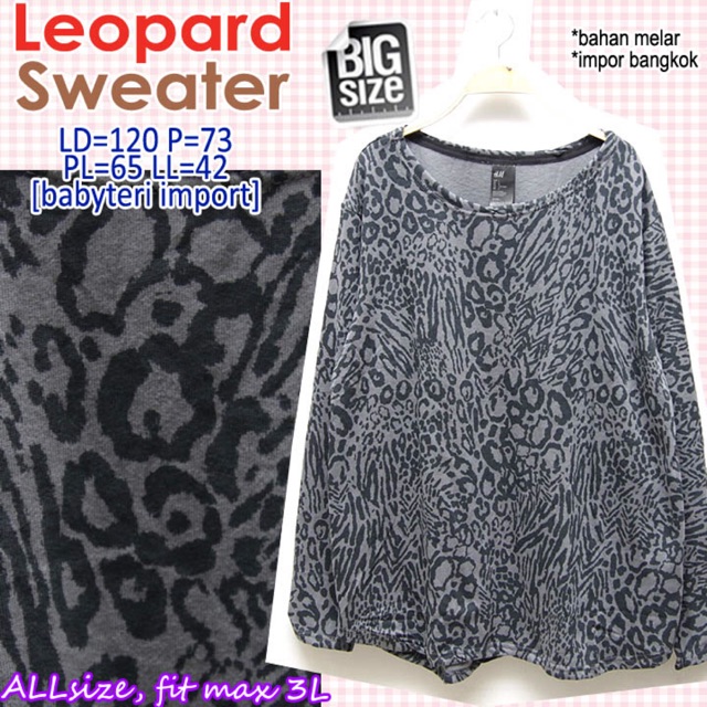Baju Atasan Wanita Leopard Sweater 3L JUMBO BIG HIJAB MUSLIM IMPOR BANGKOK MOTIF MACAN