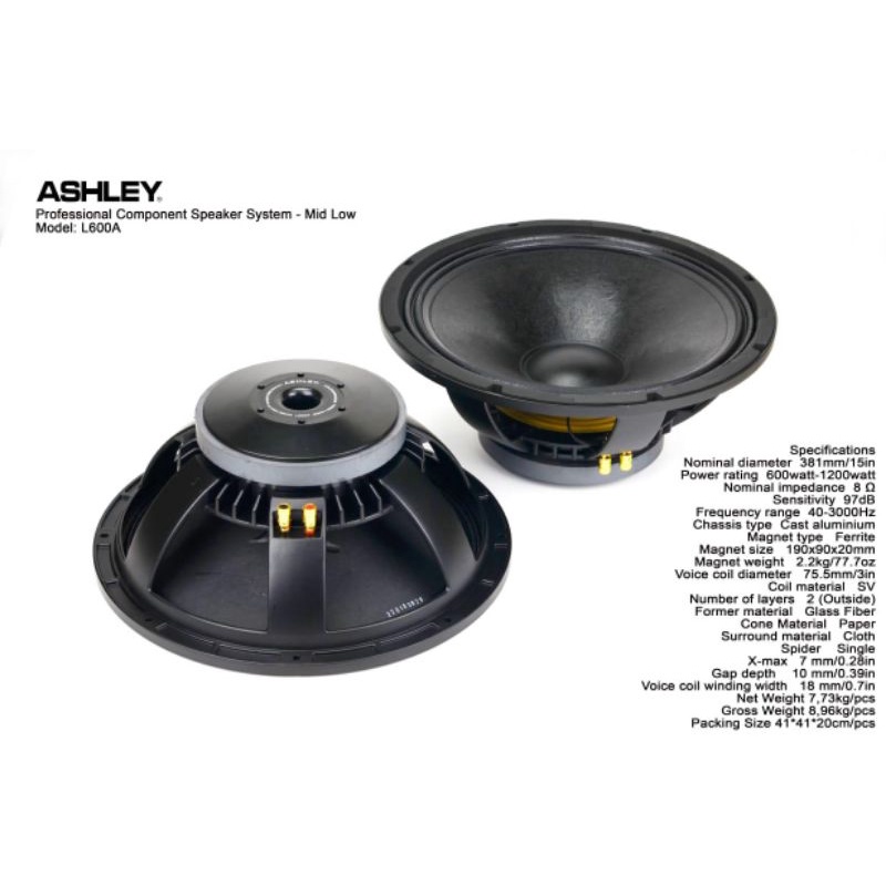 Speaker Komponen 15 Inch Ashley L600A Coil 3 Inch 600 watt woofer