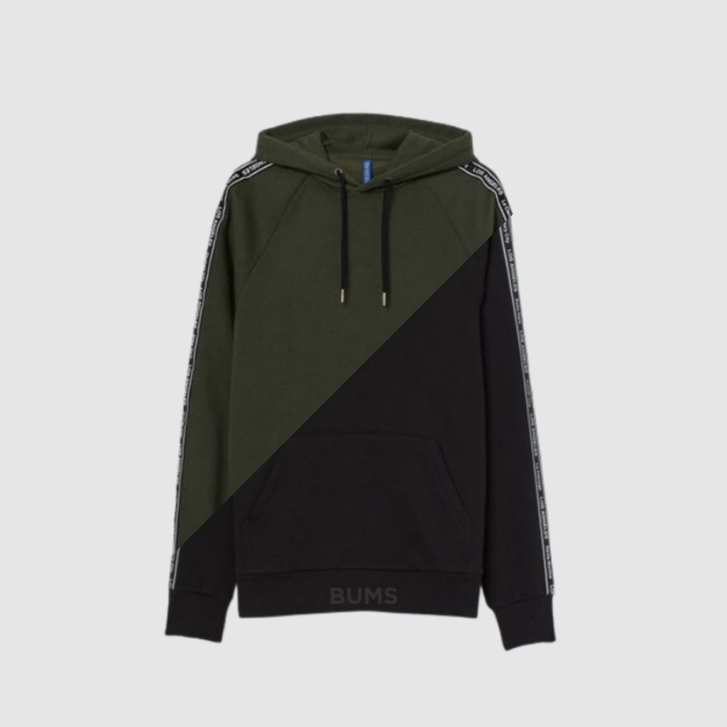 H&M Los Angeles Hooded Top with Grosgrain Black and Dark Khaki Green Original - Sweater / Pullover /