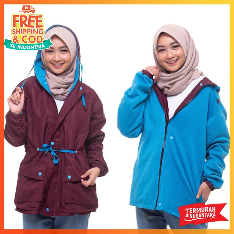 Jaket Parasut Wanita Anti Air Harian Semi Parka Blazer  / Jaket Hoodie Cewek / Jaket Semi Parka Parasut Taslan ZN Casual Murah