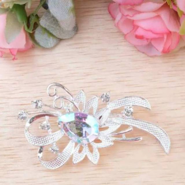 [BONUS BROS KECIL] Bross bunga Kristal Zircon Mewah Brooch Import Peniti Jilbab Bros Hijab