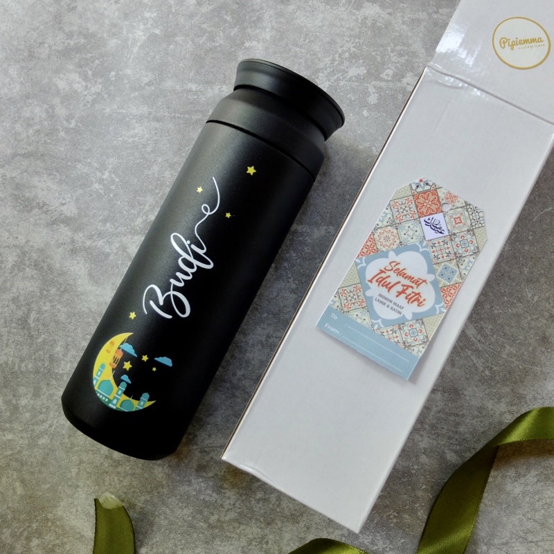 Tumbler Idul Fitri 500ml Travel Kado Hampers Bingkisan Lebaran Botol Minum Termos Kekinian Japanese Style Free Kartu