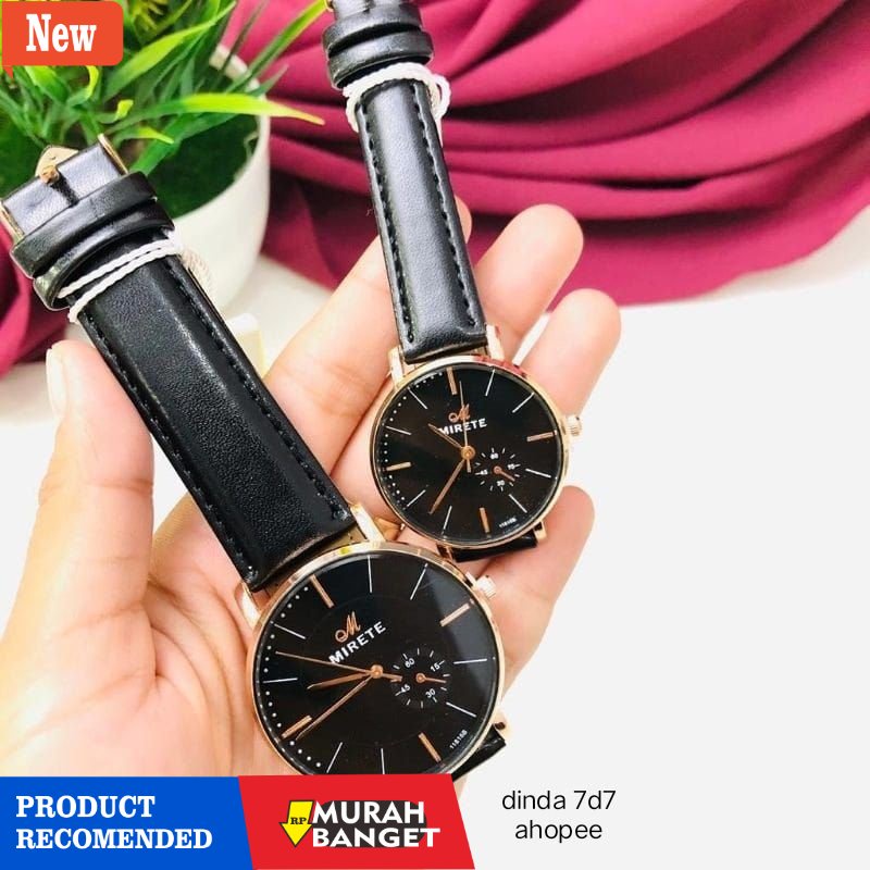 Jam tangan couple terbaik- JAM TANGAN COUPLE MIRETE TALI KULIT ORIGINAL