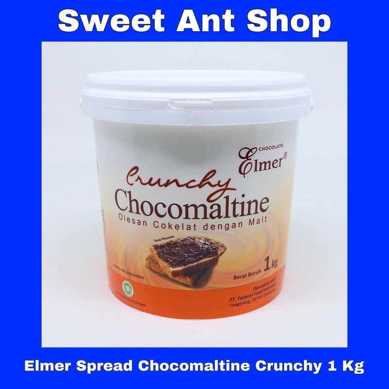 Elmer Spread Chocomaltine Crunchy 1 Kg selai coklat susu dengan kriuk crunchy untuk roti bolu