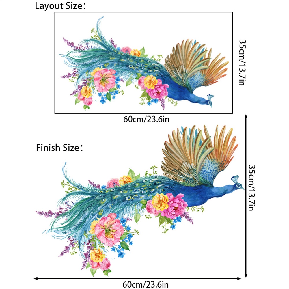 ღ 3D Terbang Warna-warni Bunga Peacock Wall Stiker Yang Dapat Dilepas Stiker Ruang Tamu Kamar Tidur Dekorasi Latar Belakang Mural Seni DecalsArt Yang Dapat Dilepas Stiker poster