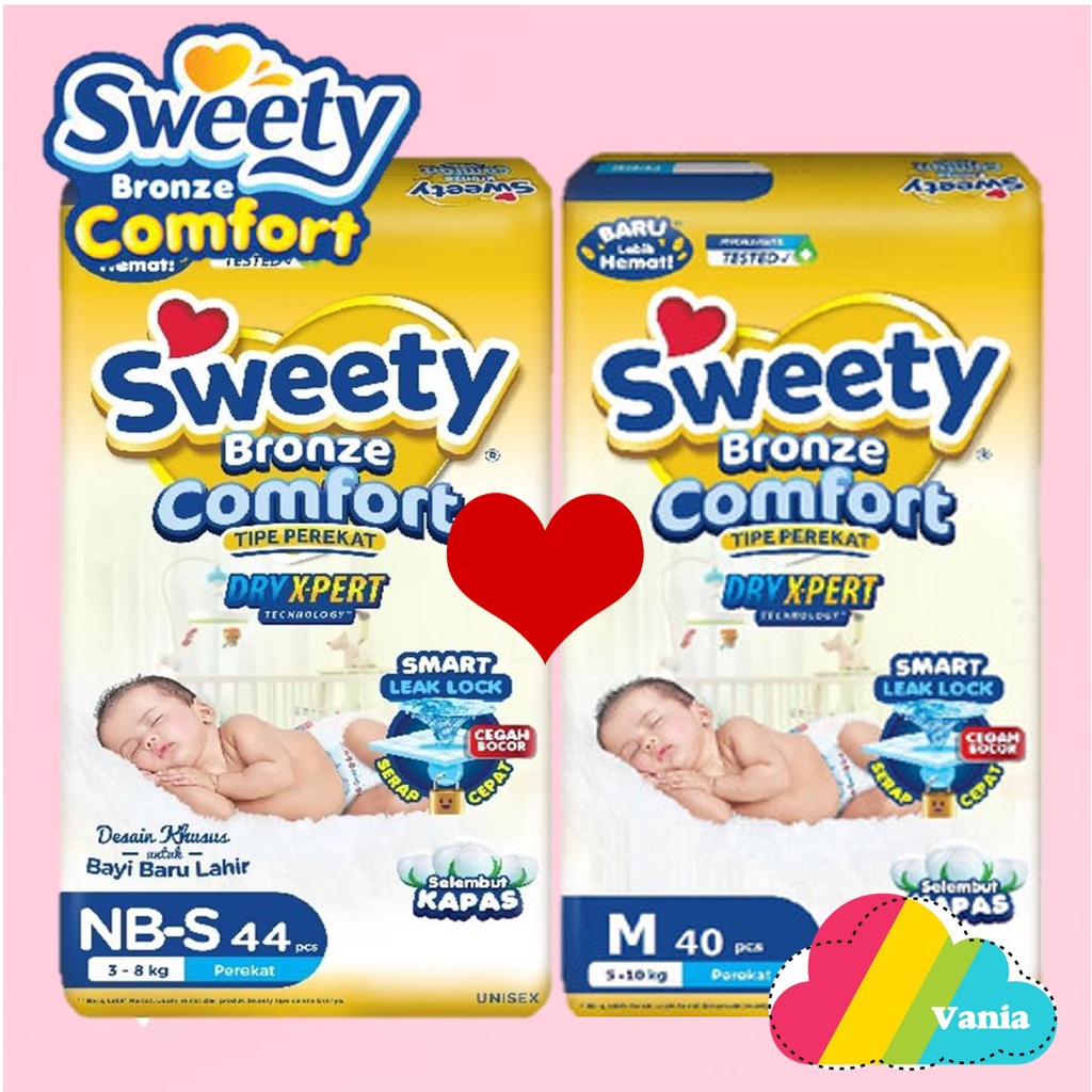 Sweety bronze nb new born newborn perekat 44 Bronze comfort DRYXPERT Perekat NBS44 / M40 tape Nb S44 M 40 NB-S44 new born dry xpert  NB-S 44 M-40 popok sekali bayi baru lahir pakai newborn diapers vaniasusu vaniastore