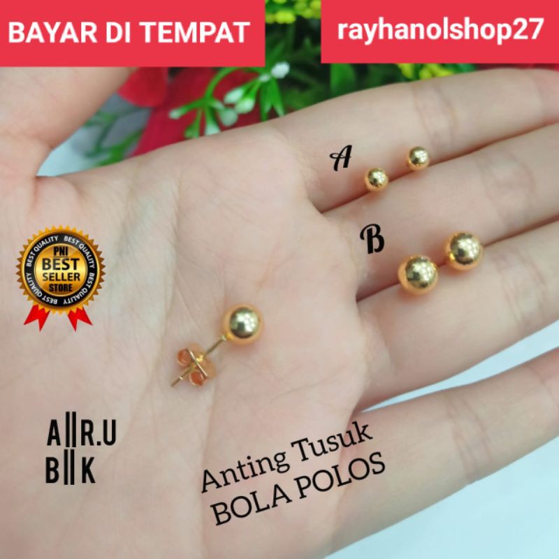 FHASION WANITA ANTING TUSUK BOLA POLOS LAPIS EMAS 24 K