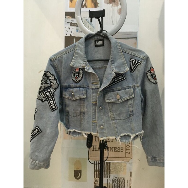 PRELOVED CROP JACKET JEANS WITH PATCH BY AMR ORIGINAL