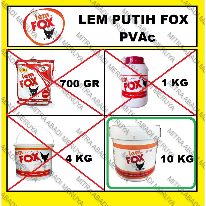 

Lem Putih Lem Kayu Lem PVAc Lem FOX 10kg