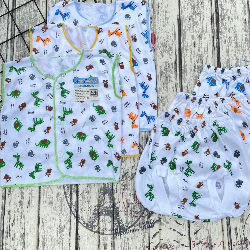 3 Pcs Baju Lengan Kutung + Celana Pop Kacamata Baju Bayi Baru Lahir Asyam Baby