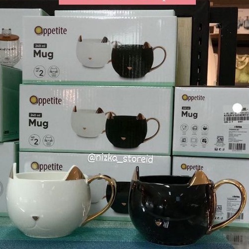 NZK_Mug Unik Kucing INFORMA||Mug Hitam Putih Gold||Mug Monochrome||Kado Unik