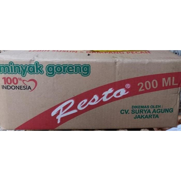 

Minyak Goreng Resto 180ml Minyak Resto 180ml Dus Karton isi 48pcs